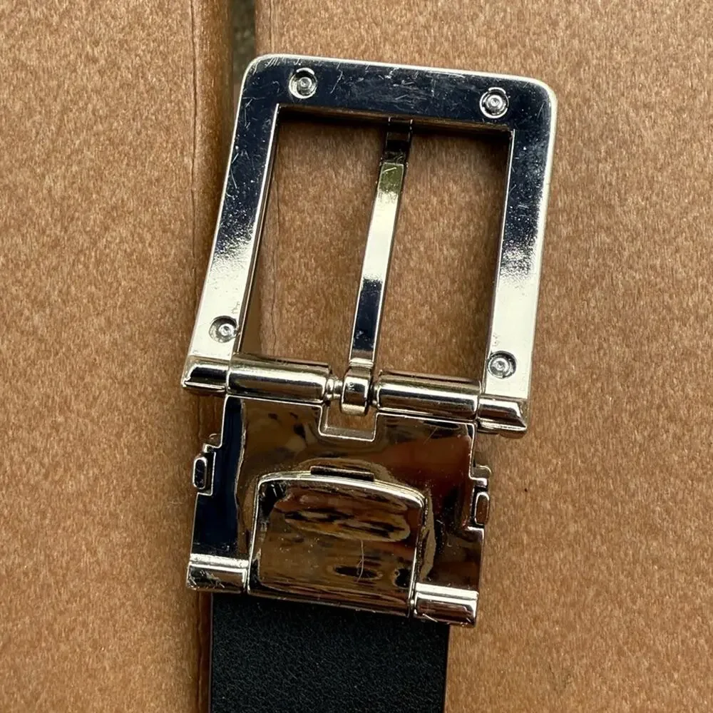 T Tech by Tumi Black Brown Reversible Belt Silver Buckle Size 32
